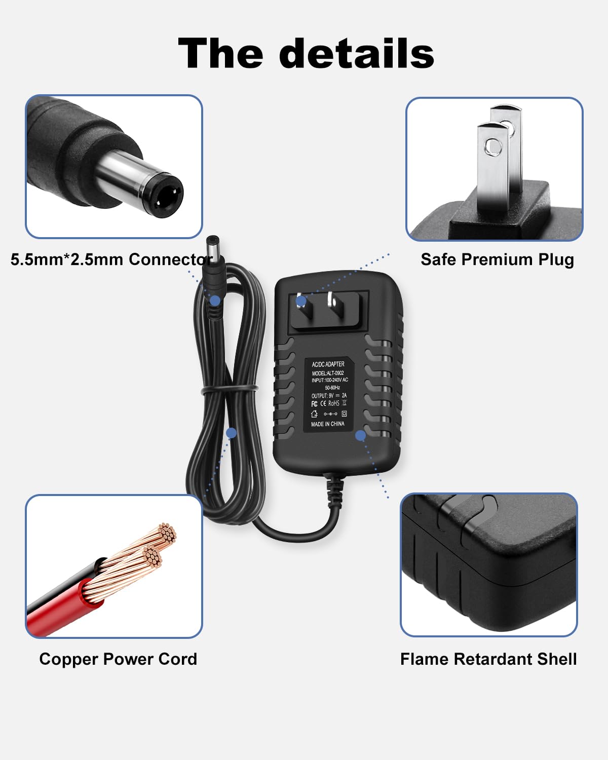 Amazon.com: DC Power Cord Adapter 9V Power Supply 2A, Universal AC